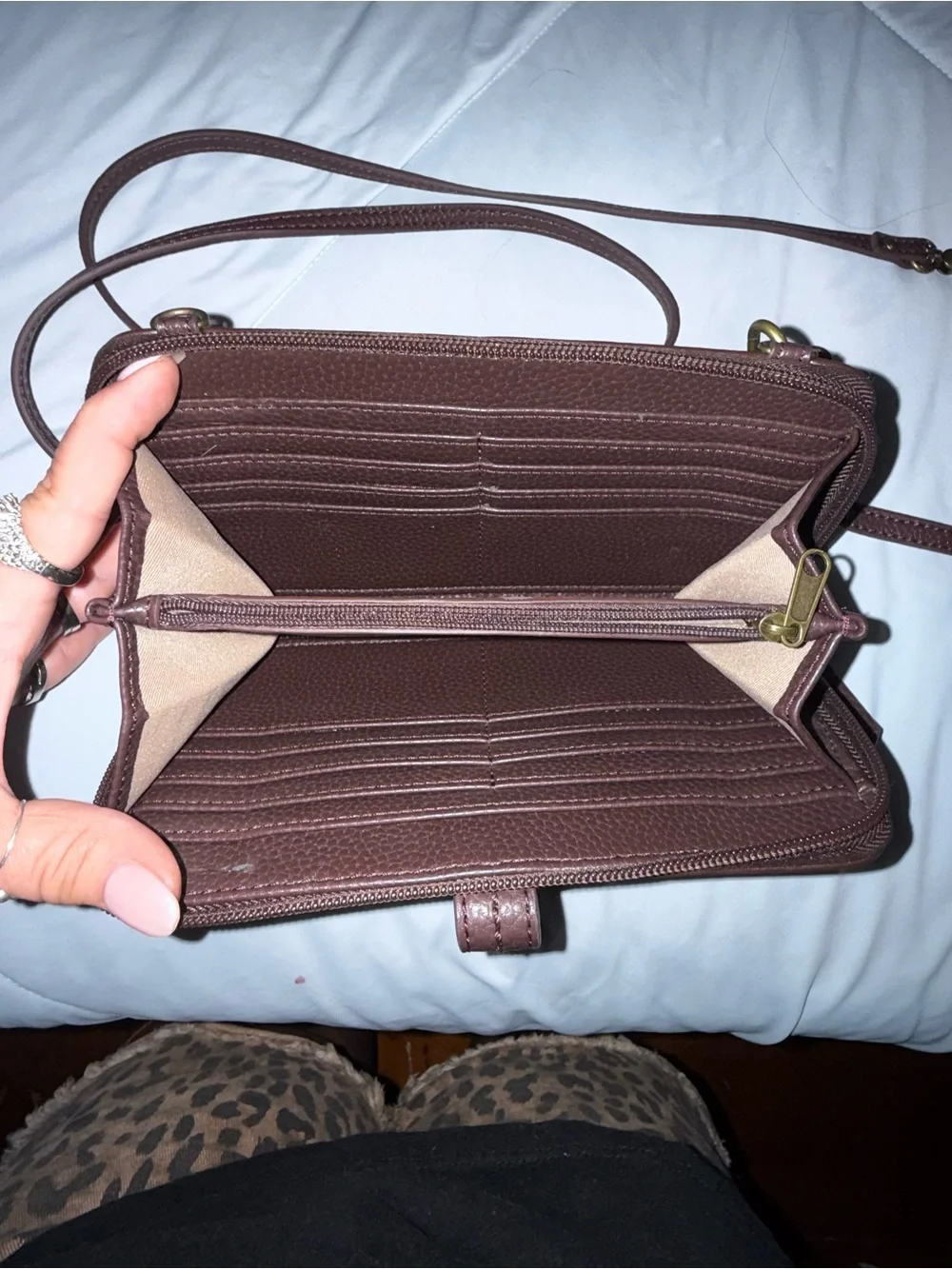 The Sak Brown Pebbled Leather Crossbody Wallet with Strap